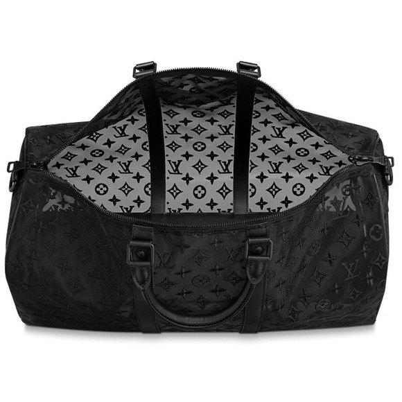 Louis Vuitton Keepall Bandouliere 50 Monogram Mesh Black See Through Travel Bag - Picture 8 of 10